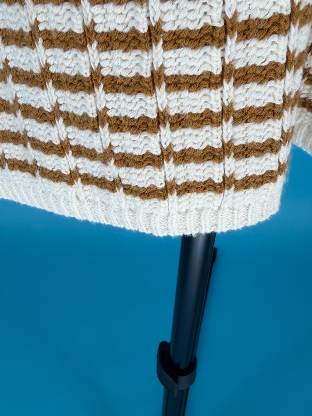 A New Day Women’s Crochet Mini Sweater Dress - Tan/White Stripe (Size S) NWT - Picture 6 of 8
